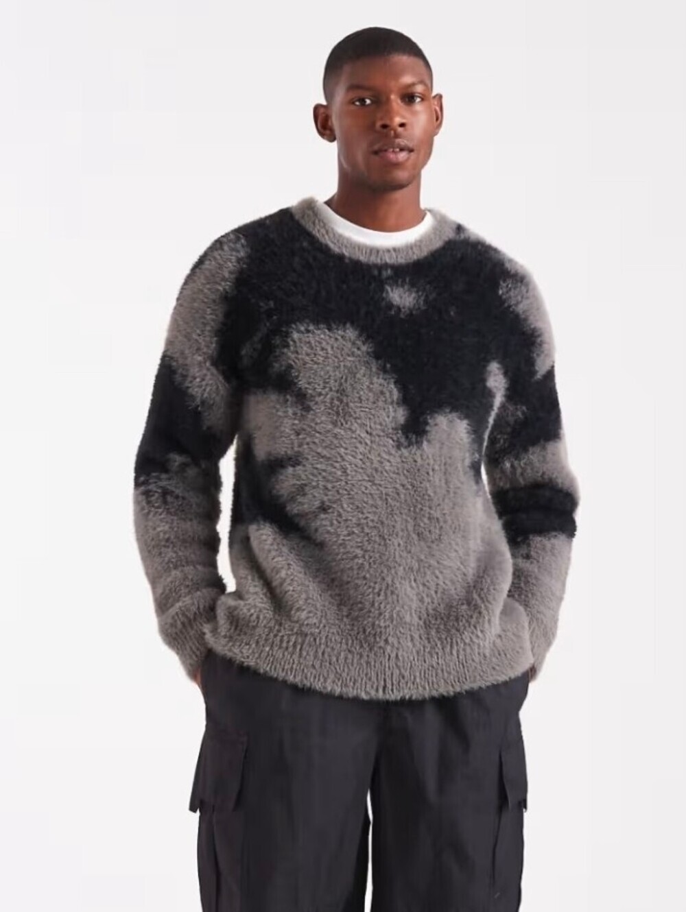 ASOS Design Relaxed Fluffy Knit Sweater Men's Oversized Small Shaggy Crewneck